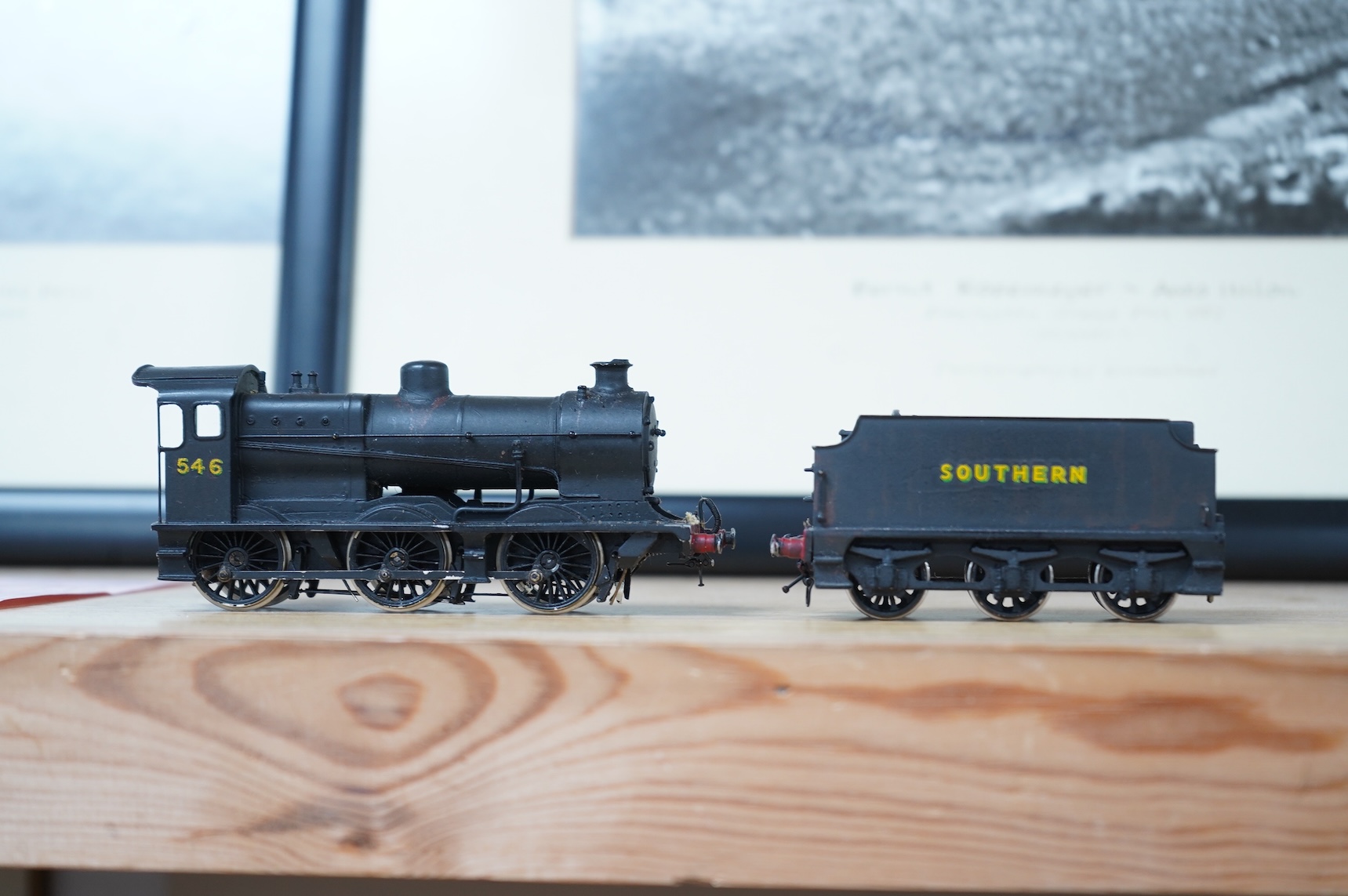 Four EM gauge Southern Railway kit and scratch built locomotives, built and adapted by John Worsley; a Bullied Battle of Britain class, Tangmere 21C167, a class A1X terrier, 2647, a Q class, 546, and an partially painted
